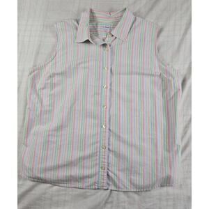 LL Bean Women's Shirt Rainbow Striped Sleeveless Collared Blouse Button 2X
